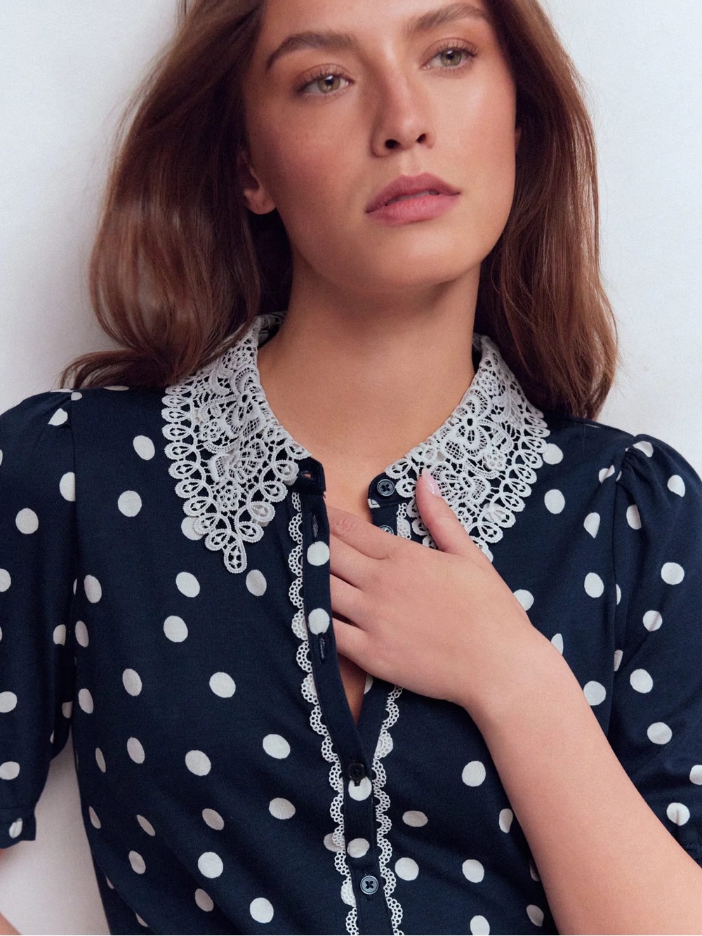 NWT BODEN NESSA BRODERIE COLLAR POLKA DOT BLOUSE US 4 - Picture 2 of 14